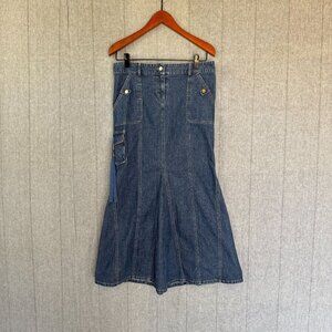 90s Vintage Laundry Denim Low Rise Cargo Pocket Mermaid Maxi Jean Skirt Size 8